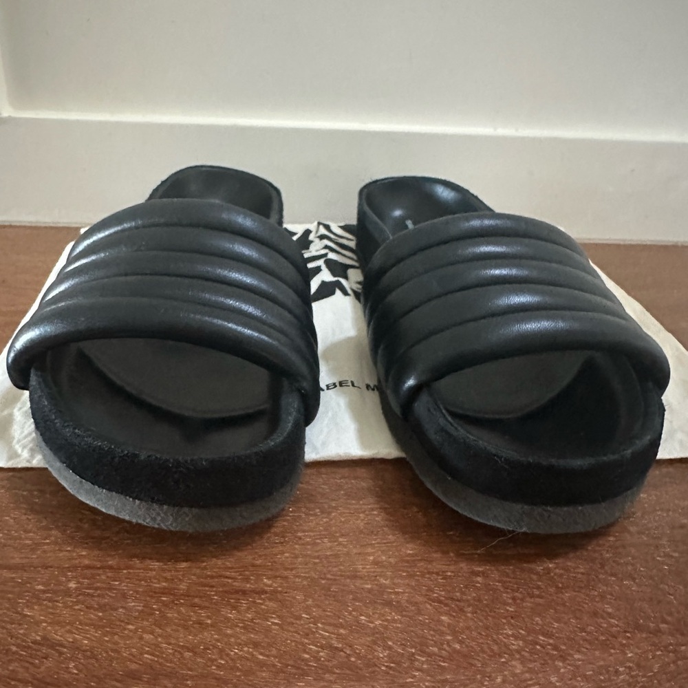 Isabel Marant Quilted Hellea Black Leather Slides - Picture 4 of 9